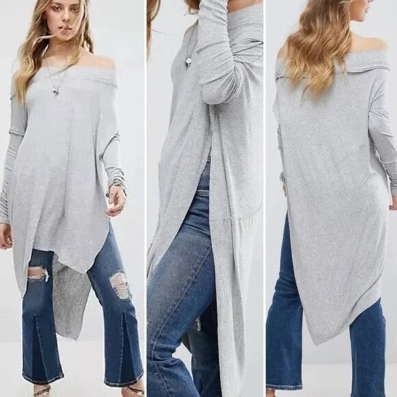 Free People Tops - Free People Grapevine Heather Grey Asymmetrical Tunic Top Size Medium M EUC
